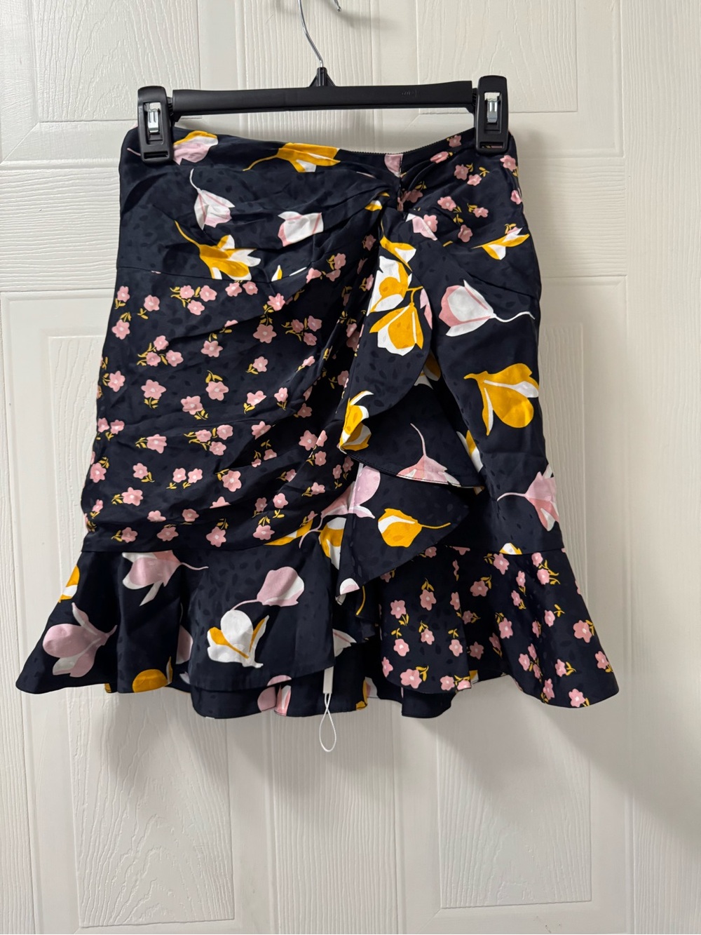 Self-Portrait Black Mini Skirt with Pink & Yellow Floral Print
